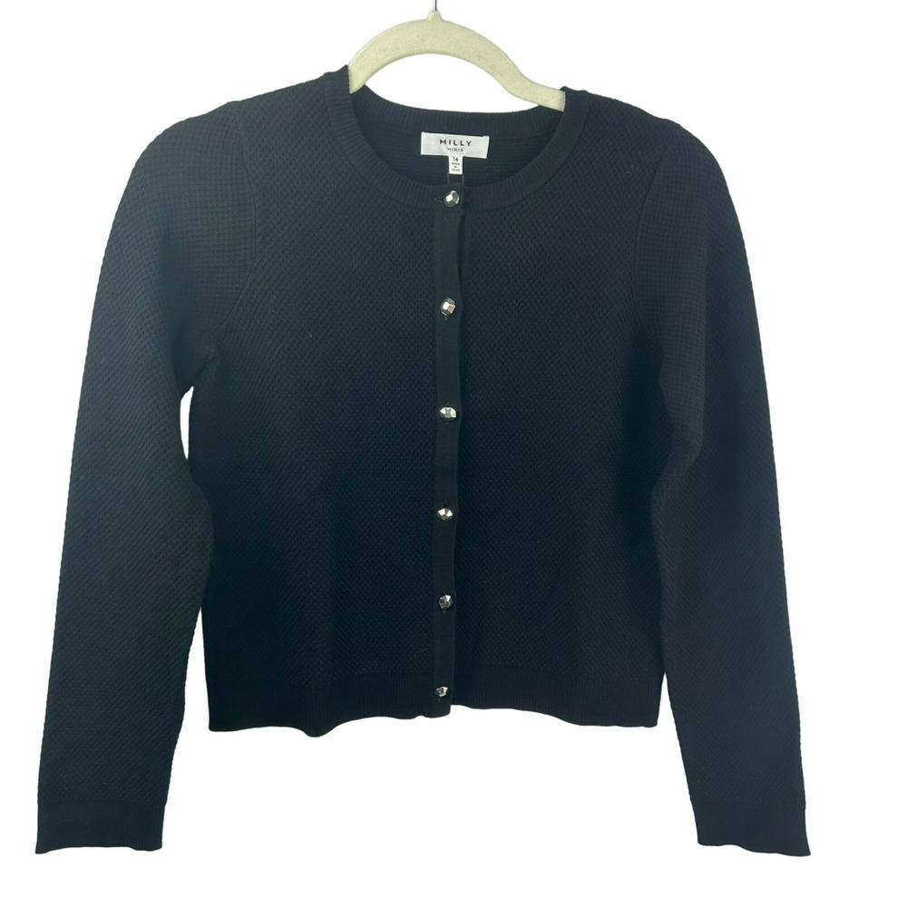 NEW Milly Minis Textured Cardigan Sweater Girls 14 Crew Neck Long‎ Sleeves Black - Picture 2 of 7